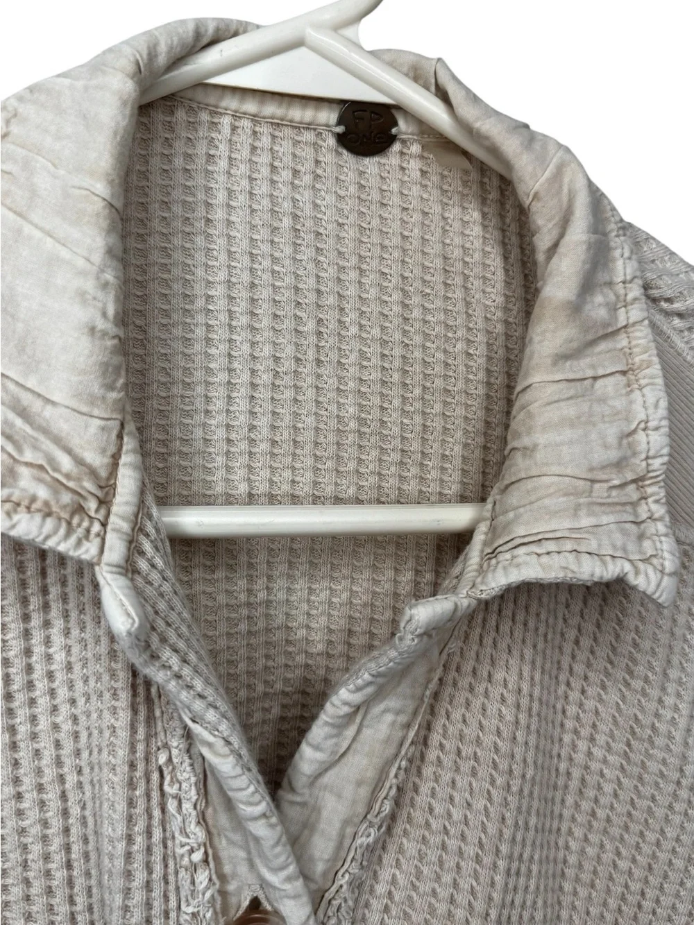 Free People FP One Scout Waffle Knit Oversized Shacket Shirt Jacket Sand Tan